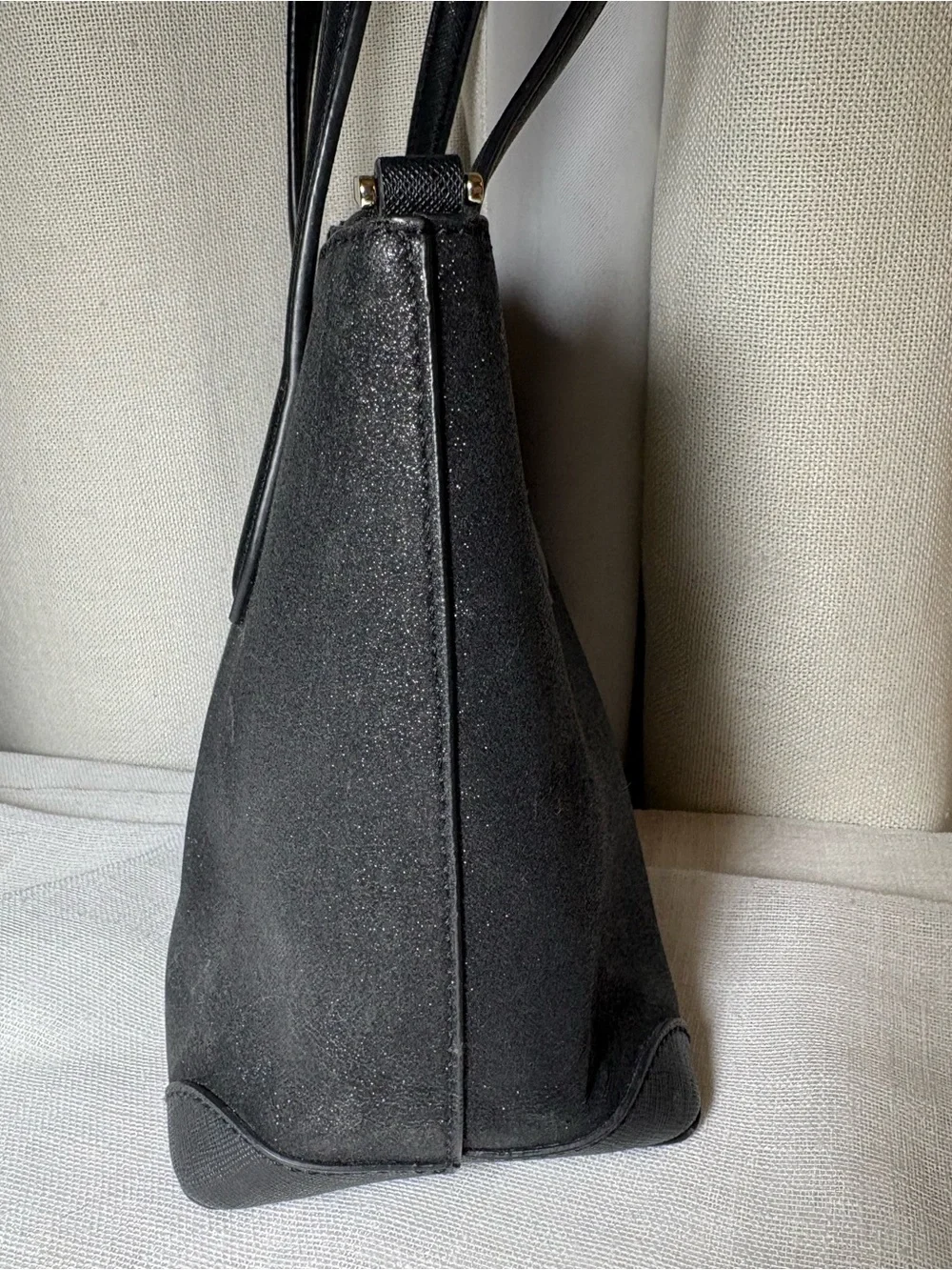 Kate Spade Glimmer Small Zip Satchel Black Glitter Crossbody Handbag KE460